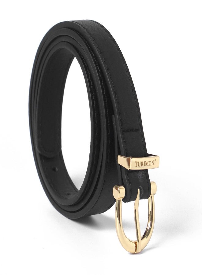 TURIMON Women's Belt with Gold Buckle - Faux Leather Belt Accessory for Jeans, Dresses, and More - Black - Image 1